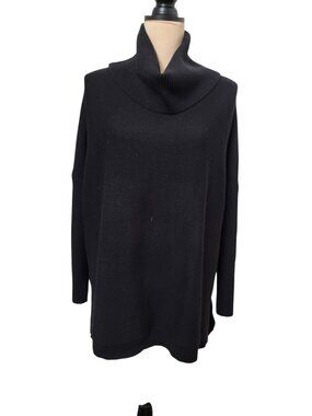 Anrabess Size L Black Ribbed Knit Cowl Neck Sweater